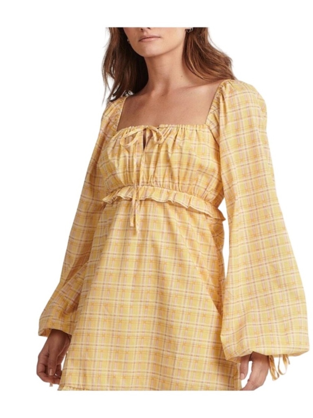 Charlie Holiday Elsie Mini Dress Large Yellow Plaid NWT Anthropologie Artful Che